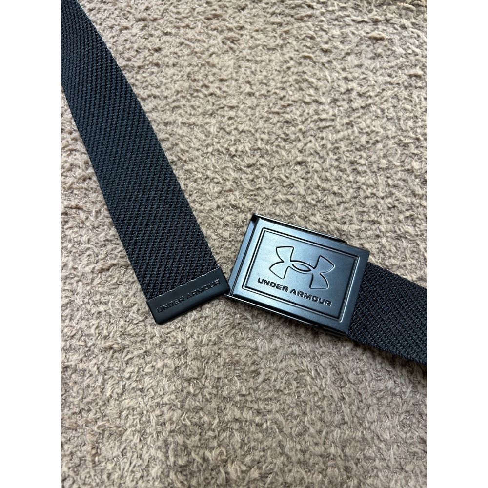 Under Armour Mens Webbing Belt Black Metal Plaque Buckle Adjustable Golf